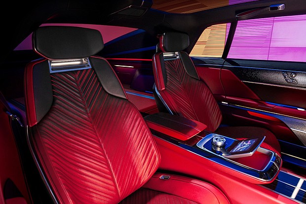 Rear seats and middle console of the Cadillac CELESTIQ show car.