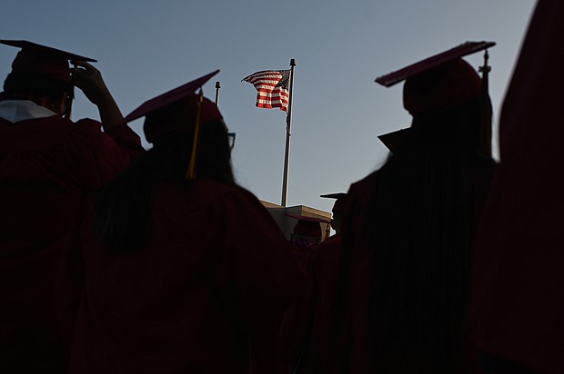 A Wisconsin taxpayers group has asked the Supreme Court to step in on an emergency basis and temporarily block the Biden administration’s student loan forgiveness program from taking effect, and pictured a US flag on June 14, 2019, in Pasadena, California.
Mandatory Credit: Robyn Beck/AFP/Getty Images