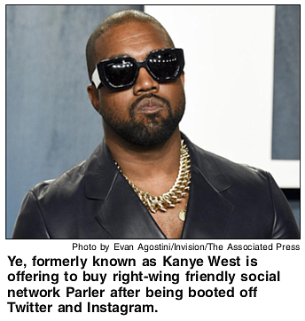 The rapper formerly known as Kanye West is offering to buy right-wing friendly social network Parler shortly after getting locked ...