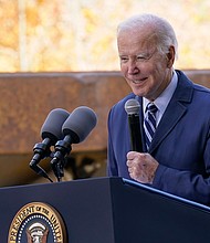 President Joe Biden on October 20 seized on recent comments from House Minority Leader Kevin McCarthy calling into question future Ukraine aid.
Mandatory Credit:	Patrick Semansky/AP