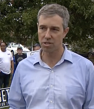 Beto O'Rourke campaigning in the rain