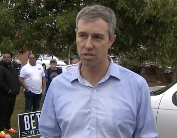 Beto O'Rourke campaigning in the rain