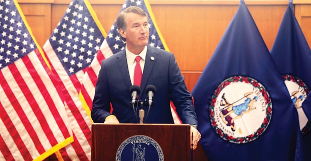 Gov. Glenn Youngkin delivers remarks after release of 2022 NAEP scores Monday, Oct. 24 at the Patrick Henry Building at the State Capitol. “The NAEP results are another loud wake-up call,” he said. “Our nation’s children have experienced catastrophic learning loss, and Virginia’s students are among the hardest hit.”