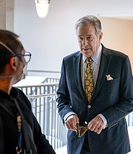 Paul Pelosi (right), the husband of House Speaker Nancy Pelosi, was attacked at the couple's home in San Francisco early on October 28. Pelosi is pictured here in Washington, DC, on March 17.
Mandatory Credit:	Andrew Harnik/AP