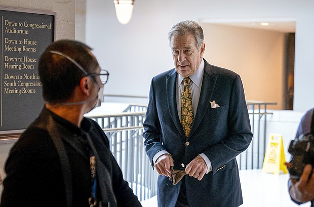Paul Pelosi (right), the husband of House Speaker Nancy Pelosi, was attacked at the couple's home in San Francisco early on October 28. Pelosi is pictured here in Washington, DC, on March 17.
Mandatory Credit: Andrew Harnik/AP