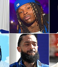 (Top, from left to right): PnB Rock, King Von, Young Dolph. (Bottom, from left to right): Pop Smoke, Nipsey Hussle, and XXXTentacion. Gun violence has killed at least 1 rapper every year since 2018.
Mandatory Credit:	Getty/AP