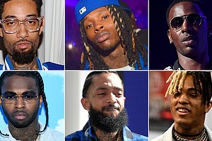 (Top, from left to right): PnB Rock, King Von, Young Dolph. (Bottom, from left to right): Pop Smoke, Nipsey Hussle, and XXXTentacion. Gun violence has killed at least 1 rapper every year since 2018.
Mandatory Credit:	Getty/AP