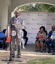 Mayor Sylvester Turner and Commissioner Rodney Ellis at the press conference