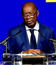 Mayor Sylvester Turner giving the State of the City address for 2022.