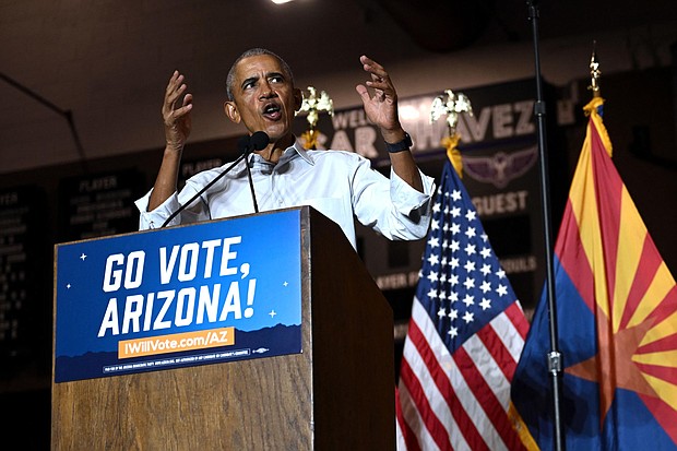 Former US President Barack Obama speaks during a campaign event in Phoenix, Arizona, on November 2.
Mandatory Credit:	Patrick T. Fallon/AFP/Getty Images
