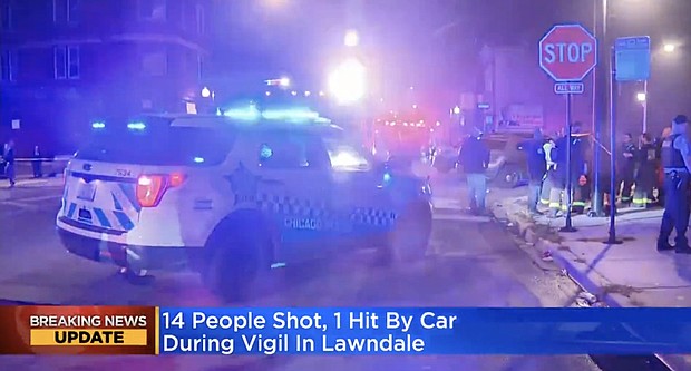 Fourteen people - including three children - were shot during a mass shooting Monday night on the city's West Side.
Mandatory Credit:	WBBM