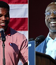 Republican candidate for U.S. Senate Herschel Walker (L) and U.S. Sen. Raphael Warnock, D-Ga.
Mandatory Credit: John Bazemore/AP