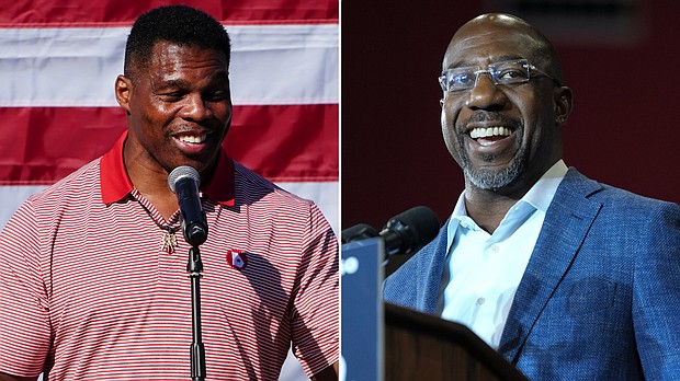 Republican candidate for U.S. Senate Herschel Walker (L) and U.S. Sen. Raphael Warnock, D-Ga.
Mandatory Credit: John Bazemore/AP