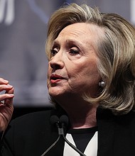 Former Secretary of State Hillary Clinton, here in New York City, on February 17, accuses the Republicans of trying to 'scare voters' over crime.
Mandatory Credit: Michael M. Santiago/Getty Images
