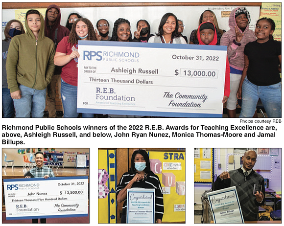 Richmond Public Schools, along with The Community Foundation and the R.E.B. Foundation, has announced four schoolteachers as winners of the ...