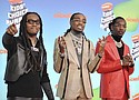 Takeoff, from left, Quavo and Offset, of Migos, appear at the Nickelodeon Kids' Choice Awards in Los Angeles on March 23, 2019. A representative confirms that rapper Takeoff is dead after a shooting outside of a Houston bowling alley. Takeoff, whose real name was Kirsnick Khari Ball, was 28. (Photo by Richard Shotwell/AP)