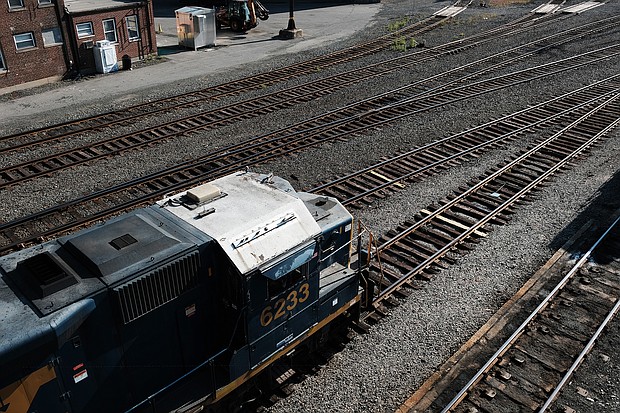 Trains sit at the CSX Oak Point Yard, a freight railroad yard on October 11 in the Bronx borough of New York City. Labor Secretary Marty Walsh says he hopes negotiators between railroads and some rail unions can reach new labor deals and avert a possible strike.
Mandatory Credit:	Spencer Platt/Getty Images