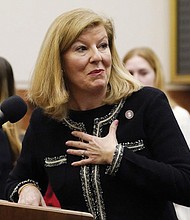 Virginia Education Secretary Aimee Rogstad Guidera, shown during an event at the Capitol last January in Richmond, responded Monday to Virginia’s nonpartisan legislative watchdog agency report noting that Virginia’s teacher workforce is smaller, unhappier and less qualified than before the COVID-19 pandemic.