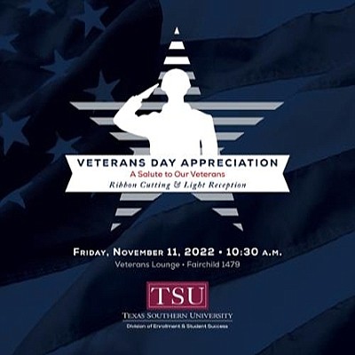 Texas Southern University will honor all Veterans during a ceremony, ribbon-cutting and reception to be held Friday, November 11, 2022, …