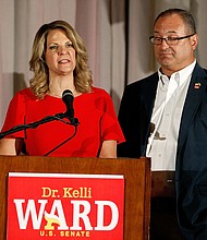 The Supreme Court says the House January 6 committee can get Kelli Ward's phone and text records. Ward, here pictured with her husband, concedes the primary on August 28, 2018 in Scottsdale, Arizona.
Mandatory Credit:	Ralph Freso/Getty Images