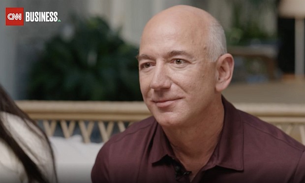 Caption:	Jeff Bezos gives top tips for managing the economic downturn, in a CNN interview on Saturday.
Mandatory Credit:	CNN