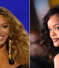 Rihanna would like Beyoncé to walk the runway for her Savage X Fenty fashion line.
Mandatory Credit:	Chris Pizzello/AP/Valerie Macon/AFP/Getty Images
