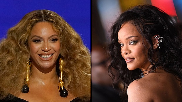 Rihanna would like Beyoncé to walk the runway for her Savage X Fenty fashion line.
Mandatory Credit:	Chris Pizzello/AP/Valerie Macon/AFP/Getty Images