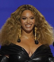 Beyonce at the 63rd Annual Grammy Awards in Los Angeles in March 2021. Beyoncé is nominated
for nine Grammy Awards, including record and song of the year for “Break My Soul,” along with album of the year for “Renaissance.”