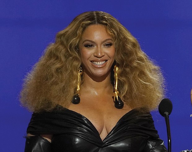 Beyonce at the 63rd Annual Grammy Awards in Los Angeles in March 2021. Beyoncé is nominated
for nine Grammy Awards, including record and song of the year for “Break My Soul,” along with album of the year for “Renaissance.”