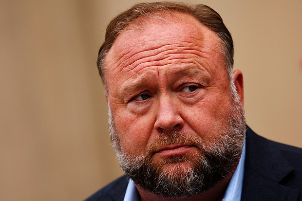Twitter won't restore Alex Jones' account, Elon Musk says. Jones, here in 2022, has been ordered to pay hundreds of millions of dollars in damages for his lies about the 2012 Sandy Hook Elementary School shooting.
Mandatory Credit:	Mike Segar/Reuters