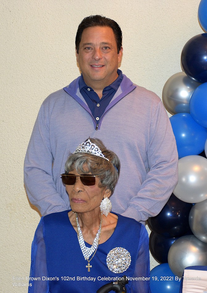 Ellen Brown Dixon, pictured with State Rep. Bob Rita.  Dixon celebrated her 102nd Birthday on Saturday, November 19, 2022.  Photo by Tommie Williams.