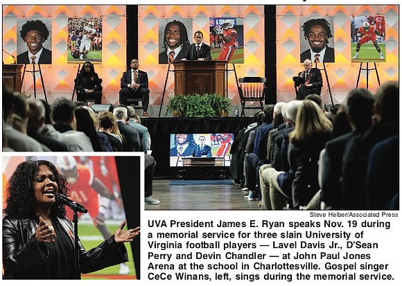 Thousands of people joined Virginia’s football team, coaches and staff Saturday in honoring three players who were shot dead as ...
