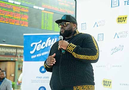 Black Tech Talent CEO Mike Jackson speaks at the organization’s second annual Community TechFest. (PHOTO CREDIT: FRANCIS SAMPAH)