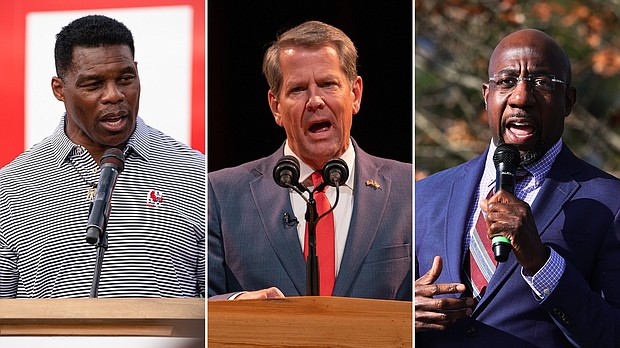 Georgia Republican Senate candidate Herschel Walker and Democratic Senator Rev. Raphael Warnock are courting Republican Gov. Brian Kemp Kemp's voters in the final week of Georgia Senate runoff.
Mandatory Credit:	Getty Images