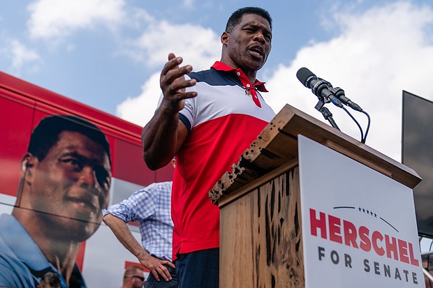 Georgia Republican Senate candidate Herschel Walker, here in Carrollton, Georgia on October 11, described himself during a campaign speech in January as living in Texas.
Mandatory Credit:	Elijah Nouvelage/Getty Images