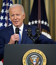 President Joe Biden speaks during a news conference a day after the midterm elections, from the State Dining Room of the White House in Washington, D.C., on Nov. 9, 2022.