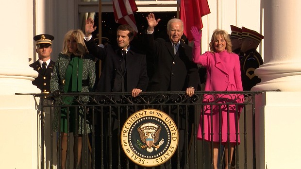 The Macrons' trip to the White House marks their second time as the guests of honor for a state visit.
Mandatory Credit:	POOL