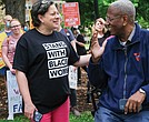 Virginia Sen. Jennifer McClellan and Congressman A. Donald McEachin joined about 3,000 people during a May 14 rally in support of abortion access in Monroe Park.