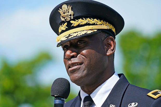 An alumni group of the Virginia Military Institute is publicly questioning why the college's first Black superintendent was awarded a more "generous" bonus than last year. Virginia Military Institute Superintendent Cedric T. Wins is seen here in Lexington, Virginia, in 2021.
Mandatory Credit: Steve Helber/AP