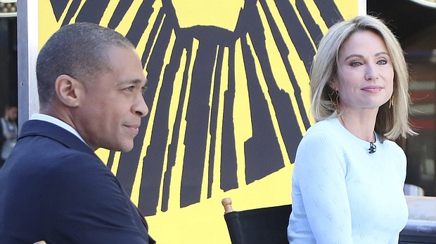 Amy Robach and T.J. Holmes, here on the sAmy Robach and T.J. Holmes, co-hosts of ABC News' "GMA 3," have been taken off the air following the public disclosure of a romantic relationship.
Mandatory Credit:	RW/MediaPunch/IPX/AP