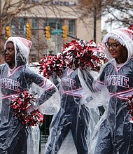 Also braving the storm were George Wythe High School’s cheerleaders.