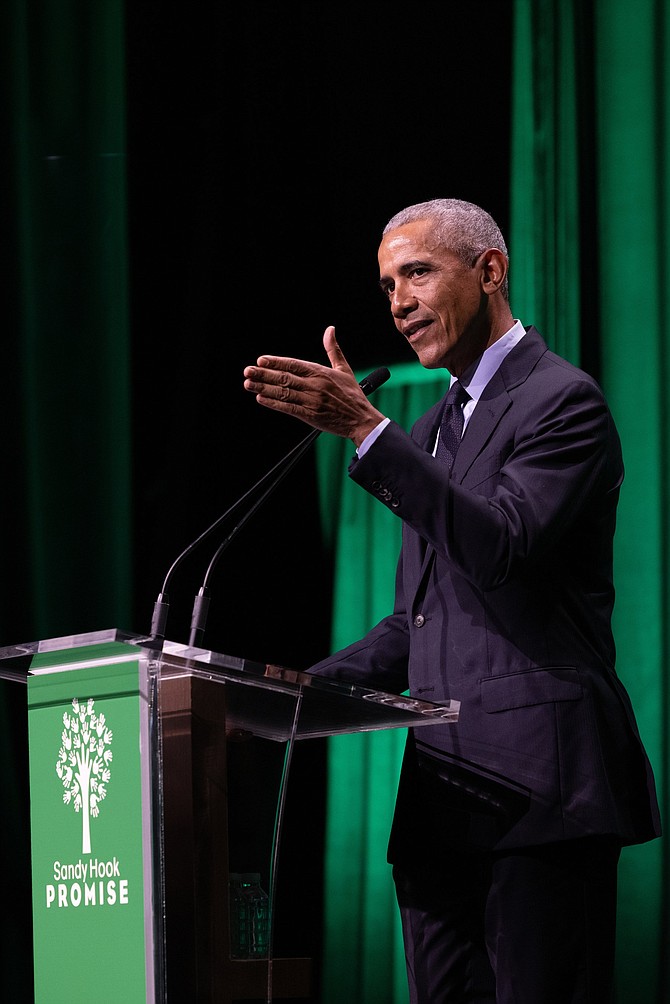 President Barack Obama delivers keynote speech at Sandy Hook Promise's 10-Year Remembrance benefit event at Ziegfeld Ballroom in New York City on Dec. 6, 2022. © Ann Billingsley