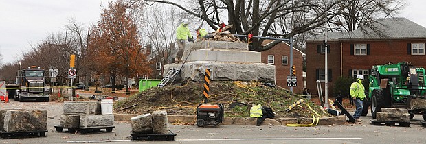 The last Confederate soldier on Richmond’s streets, Gen. Ambrose Powell Hill Jr., better known as A.P. Hill, was removed Monday from its pedestal at the intersection of Hermitage and Laburnum Monday, Dec.12,2022. After the nearly eight hours it took to remove the statue, masonry workers then searched for the general’s remains. They completed their task the next day after retrieving a skull, small bones and old cloth buried beneath molded stone under the monument. While the statue will be moved to an undisclosed location with 11 other city-owned monuments, Hill’s remains were being moved to a gravesite in Culpeper, purchased by the City of Richmond for $1,000. Eventually the monuments will be donated to the Black History Museum & Cultural Center of Virginia, according to City officials.