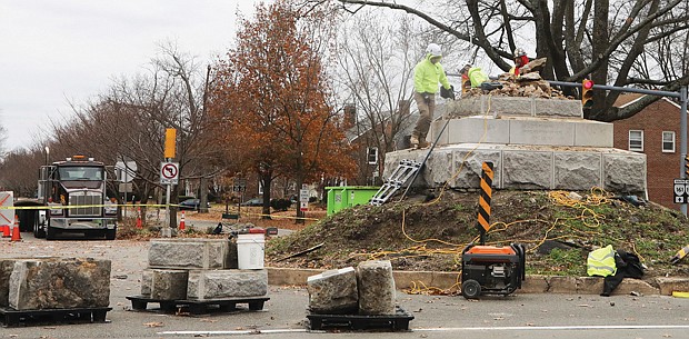 The last Confederate soldier on Richmond’s streets, Gen. Ambrose Powell Hill Jr., better known as A.P. Hill, was removed Monday from its pedestal at the intersection of Hermitage and Laburnum Monday, Dec.12,2022. After the nearly eight hours it took to remove the statue, masonry workers then searched for the general’s remains. They completed their task the next day after retrieving a skull, small bones and old cloth buried beneath molded stone under the monument. While the statue will be moved to an undisclosed location with 11 other city-owned monuments, Hill’s remains were being moved to a gravesite in Culpeper, purchased by the City of Richmond for $1,000. Eventually the monuments will be donated to the Black History Museum & Cultural Center of Virginia, according to City officials.