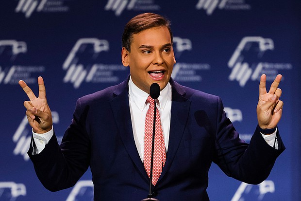 US Rep.-elect George Santos speaks at the Republican Jewish Coalition Annual Leadership Meeting in Las Vegas on November 19.
Mandatory Credit:	Wade Vandervort/AFP/Getty Images