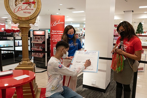 Macy’s and Make-A-Wish celebrate Macy’s annual Make-A-Wish letter writing campaign by welcoming 20-year-old Vivek to see his three-piece line for …