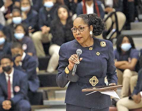 Dr. Blondeen Davis, CEO at Southland College Prep, during the announcement
of the Exemplary rating on Wednesday, Dec. 14th. Photo provided by Southland College Prep.