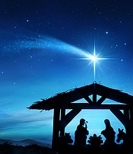 Nativity scene with Holy family.