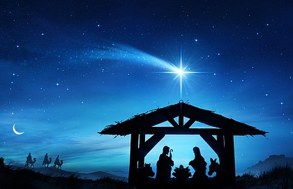 Nativity scene with Holy family.