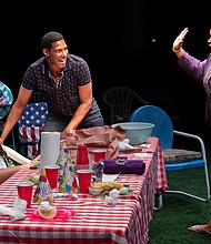 From left: Nikki Crawford, Billy Eugene Jones and Benja Kay Thomas perform in "Fat Ham" at the Public Theater, off-Broadway, in May 2022.
Mandatory Credit:	Sara Krulwich/The New York Times/Redux